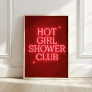 Decoração de banheiro moderna em rosa e vermelho, arte para impressão em banheiro, decoração de quarto elegante, decoração de banheiro feminina, decoração de parede estética elegante