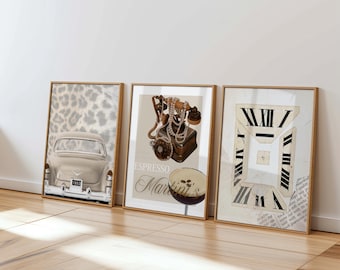 Retro Girly Wall Art Set - 3 Trendy Posters, y2k fashion decor, trendy leopard print, aesthetic dorm apartment decor, leopard wall art