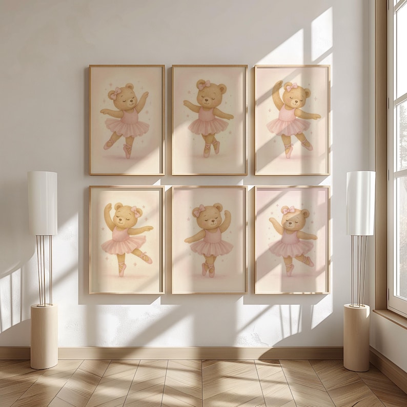 Ballerina Teddy Bear Nursery Prints – Set of 6 Girl Wall Art – Vintage ...