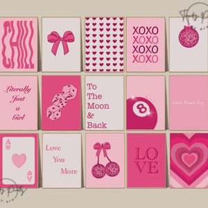 Set di decorazioni murali Pink Coquette - Set stampabile per dormitori femminili, poster estetici Y2K, decorazioni di San Valentino con download digitale, stampe per camerette preppy