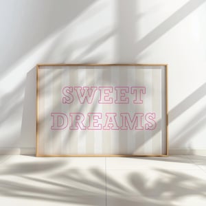 Arte de pared rosa de moda, impresión retro, póster de dulces sueños, decoración de apartamentos, decoración de habitaciones Couquette, decoración de habitaciones Y2K, descarga digital, estética