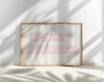 Trendy pink Wall Art, Retro Print, Sweet Dreams Poster, Apartment Decor, Coquette Room Decor, Y2K Room Decor, Digital download, dorm decor