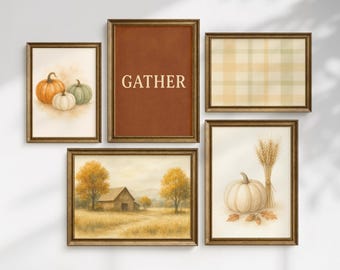 Fall Gallery Wall Printable Art Set Autumn Pumpkin Landscape Cozy decor Neutral Vintage Rustic Farmhouse Thanksgiving Art Digital Download