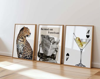 Retro Girly Wall Art Set - 3 Trendy Posters, y2k fashion decor, trendy leopard print, aesthetic dorm apartment decor, leopard wall art