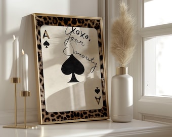 Custom trendy leopard sorority wall art, playing card print, girly retro poster, custom apartment college wall art, cheetah pattern chic art