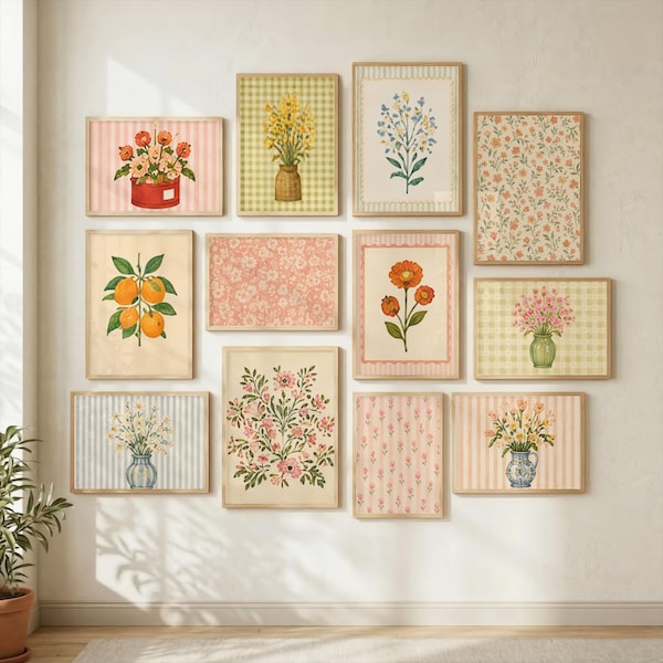 90+ Vintage Floral Botanical Wall Art Bundle, Grandmillennial Cottagecore Gallery Wall, Digital Retro College Dorm Decor, Pastel Gallery Art