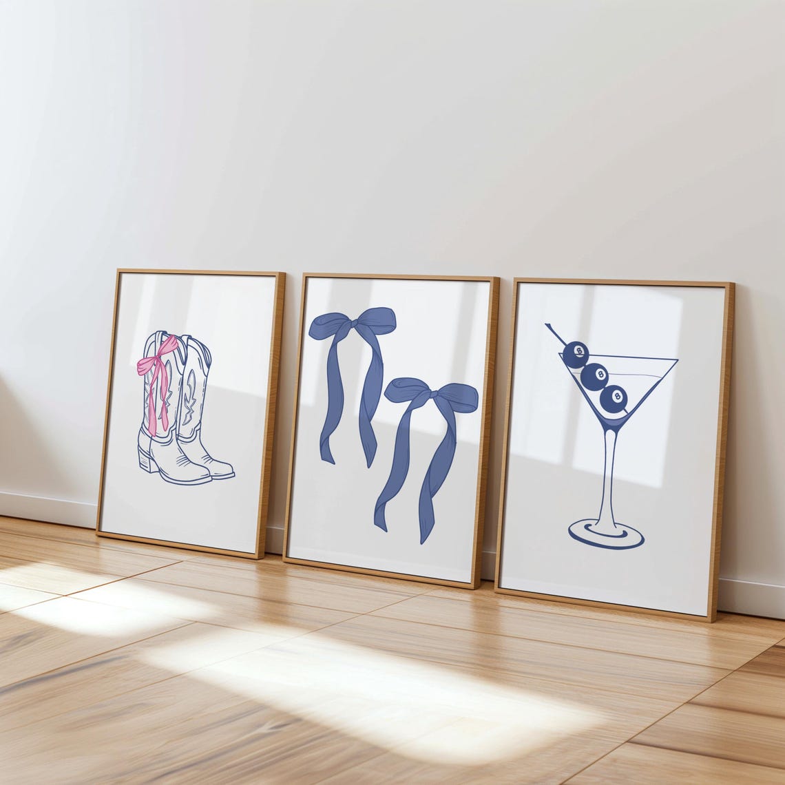 Pink & Navy Blue Wall Art Trendy Set of 6 Cute Girly Preppy Room Decor