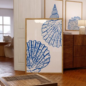Coastal Wall Art Set – Blue Seashell Printable Decor, Beach House ...