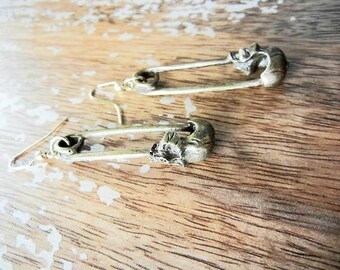 Antique Gold Skull Pin Earrings