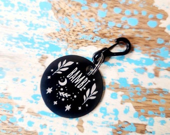 Metal Circle Pet Tag - Botanical Moon