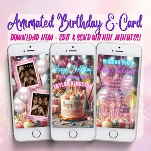 Animated Birthday E-Card: Editable Video Template (Canva, Instant Download)