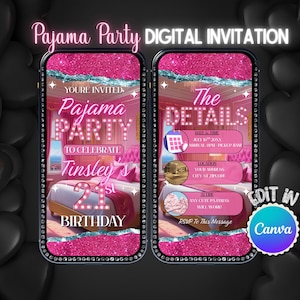 Animated Sleepover Invitation: Girls Pajama Party, Editable Canva Template (Digital Download)