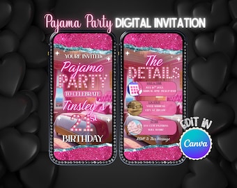 Animated Sleepover Invitation: Girls Pajama Party, Editable Canva Template (Digital Download)