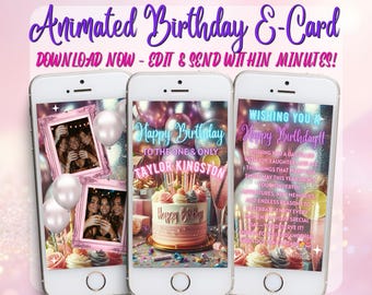 Tarjeta de cumpleaños animada: Plantilla de video editable en Canva (descarga inmediata)