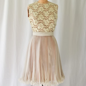 1960s Party Dress: Vintage Accordion Pleated Chiffon & Beaded Lace