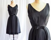 1960s Dress Peck and Peck Vintage 60 39 s Little Black Dress Silk Dupioni Cocktail Party Dress with Bow Audrey Hepburn Style Sz S M