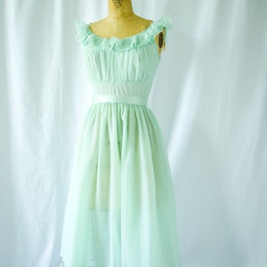 1950s Nightgown Shadowline Vintage 50s Triple Layer Mint Nylon Chiffon Nightgown Ruffled Ballerina image 2