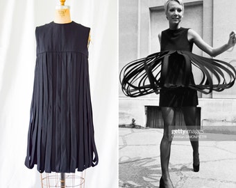 1960s Dress | Car Wash | Vintage 60s Black Wool Crepe Party Cocktail LBD Attributed to Pierre Cardin MOD Futuristic Museum Quality