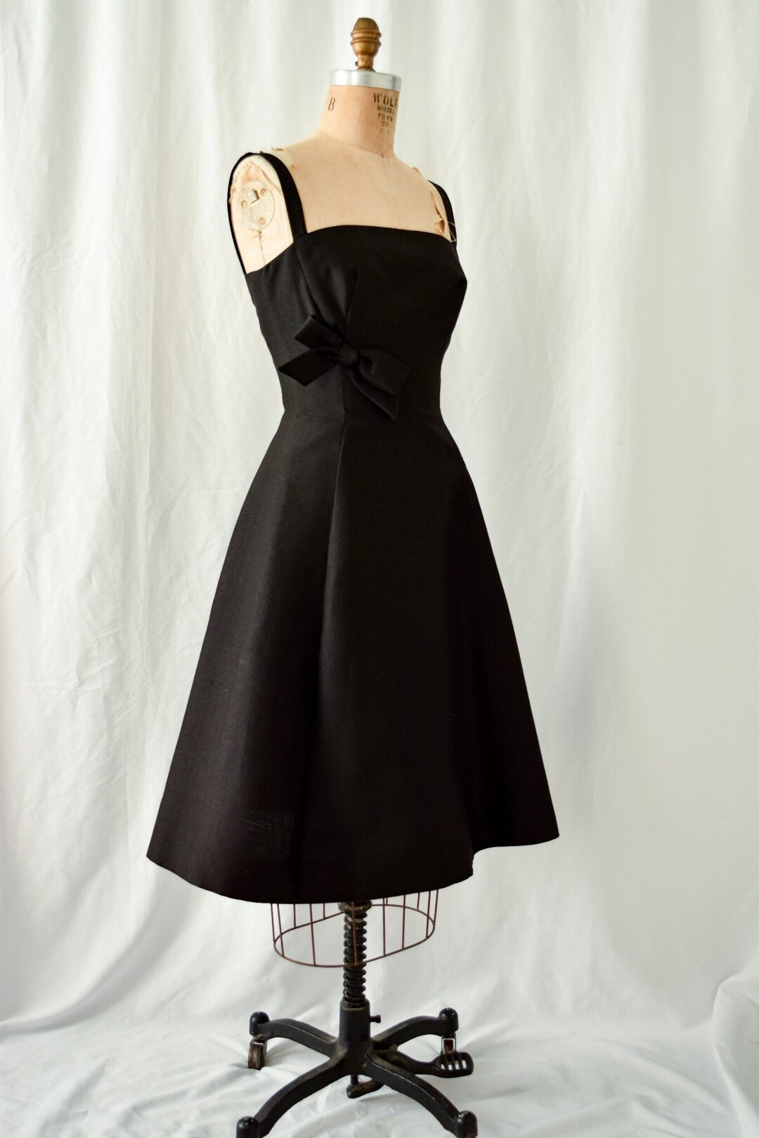 1960s black dress Vintage Wool MOD Cocktail Below The Knee Length Package Content 1960s Black Party Dress: Vintage