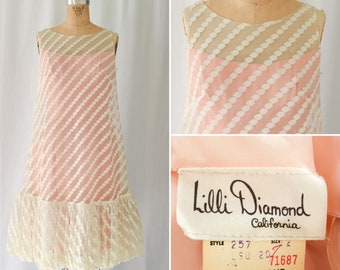 1960s Dress | Lilli Diamond  | Vintage 60s Dress Dotted Lace Trapeze Party Cocktail Dress with Bubble Hem NOSWT