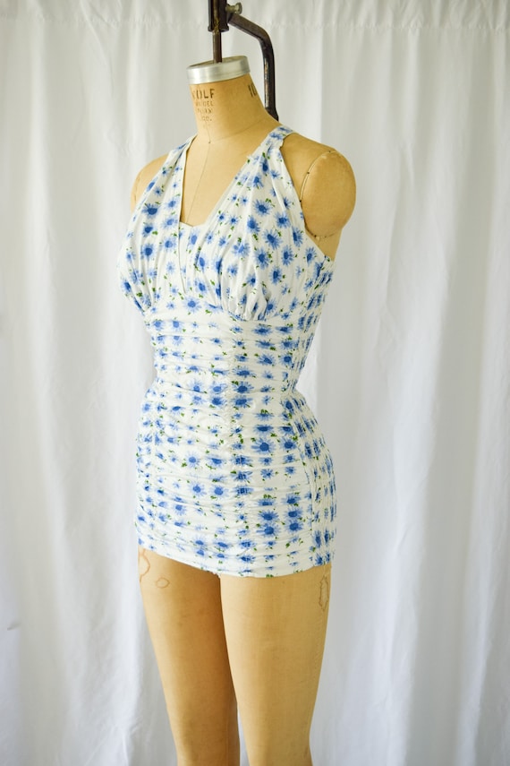 1940s Swimsuit | Web Foot | Vintage 40s Cornflowe… - image 2