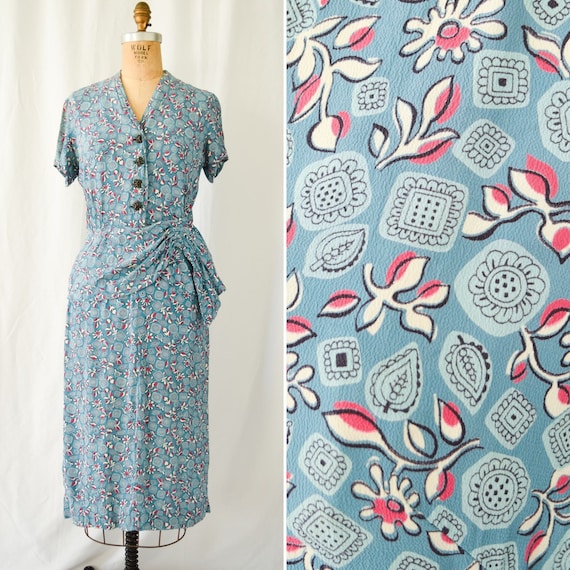 1940s Dress | Novelty Floral | Vintage 40s Dress … - image 1