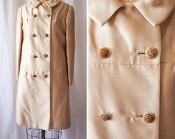 1960s Jacket | The Jackie | Vintage 60's Dress Coat Silk Shantung Creamy Beige Camelot Era Double Breasted Pockets Saks Fifth Avenue