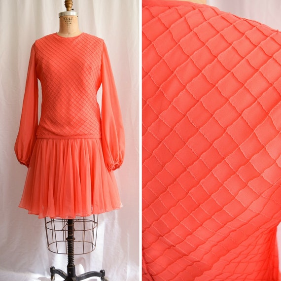 white christmas dresses Stunning Late 1950's Silk Chiffon Party Dress In Coral Splendor / Medi –  Xtabay Vintage main image 0
