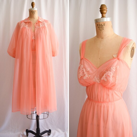 1950s Peignoir Set | Artemis | Vintage 50s Peach N