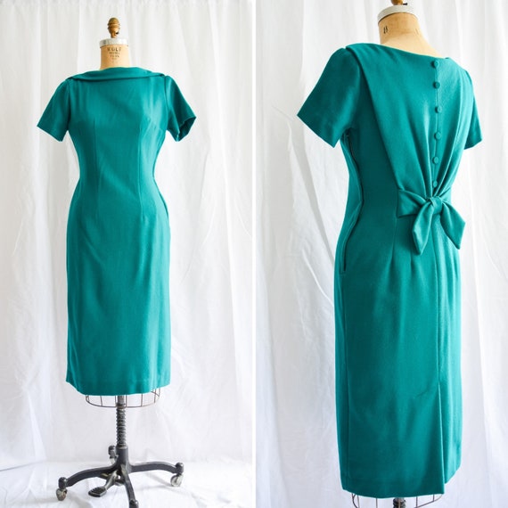 1950s Dress Emeraude Vintage 50s Dress Emerald Green Wool | Etsy
