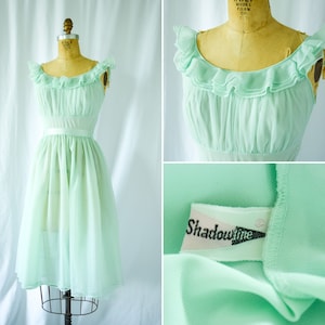 1950s Nightgown Shadowline Vintage 50s Triple Layer Mint Nylon Chiffon Nightgown Ruffled Ballerina image 1