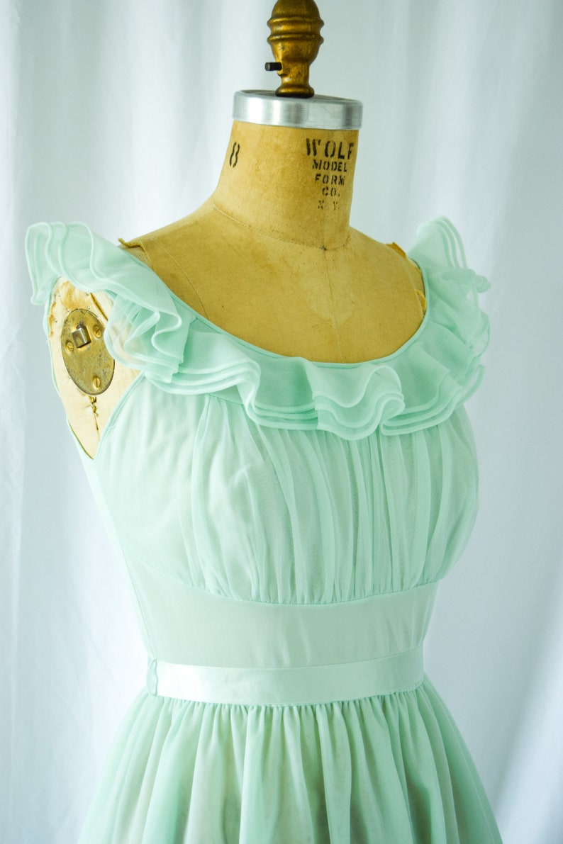 1950s Nightgown Shadowline Vintage 50s Triple Layer Mint Nylon Chiffon Nightgown Ruffled Ballerina image 4
