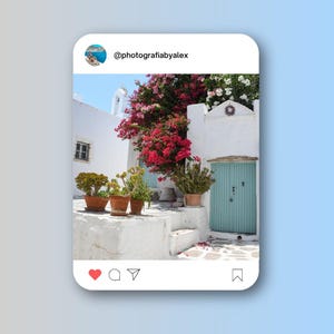Paros, Greece Bougainvillea on Whitewashed Building with Blue Door High Quality Digital Download