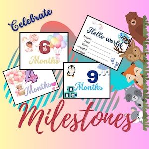 Tarjetas con los primeros hitos del bebé: imprimibles y personalizables. Accesorios fotográficos para recién nacidos hasta los 12 meses