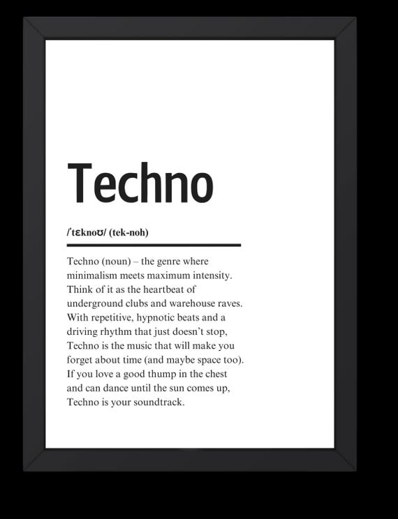 Techno - Dictionary Definition Print Digital Wall Art for EDM Fans