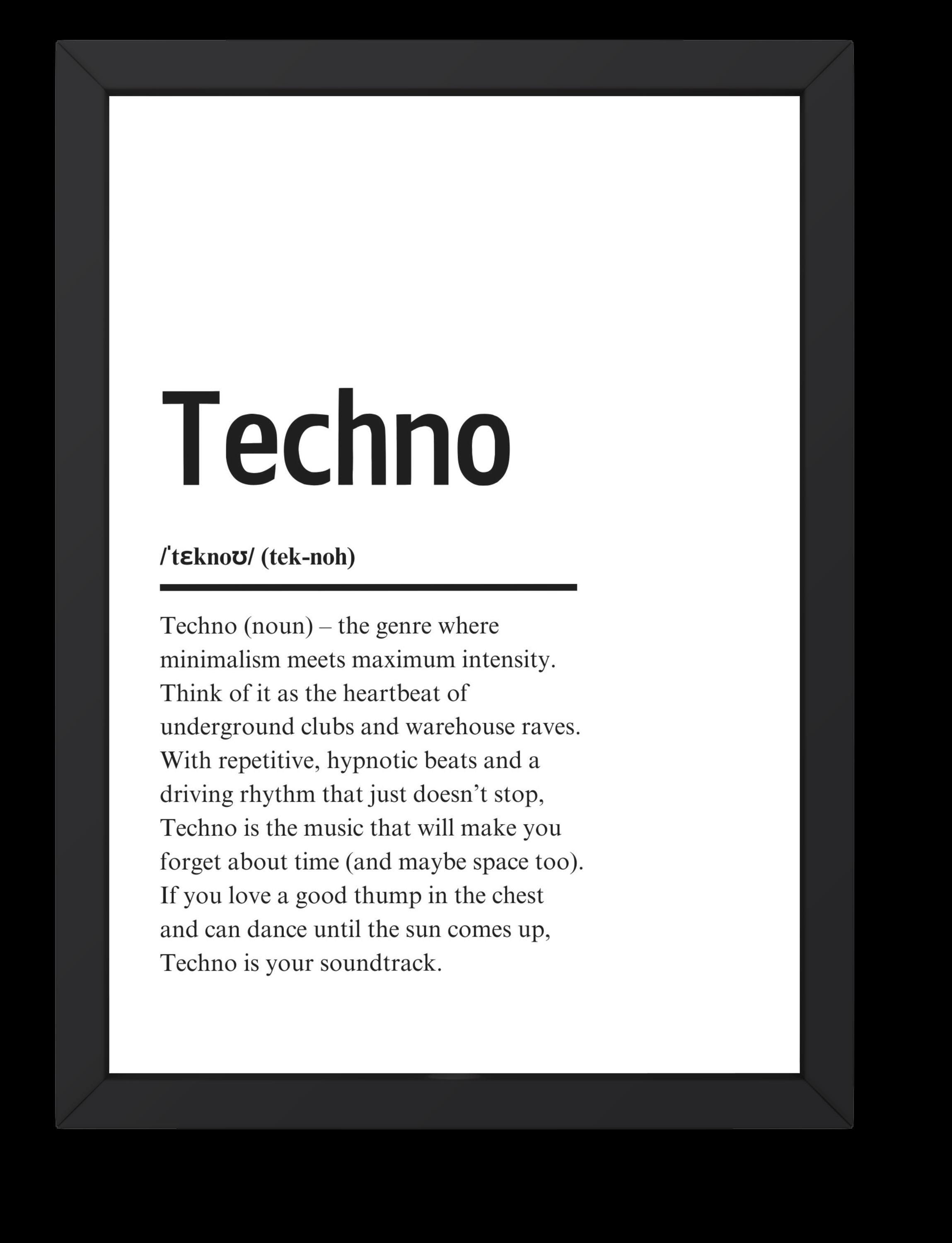 Techno - Dictionary Definition Print Digital Wall Art for EDM Fans