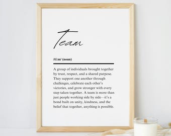 Team - Inspirational Dictionary Definition Print Digital Wall Art for Office & Teamwork Decor