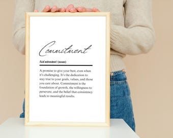 Engagemang - Inspirerande ordboksdefinition Tryck digital väggkonst för kontor och heminredning engagemang citat framgång tankesätt