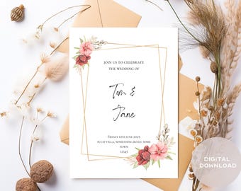 Floral Wedding Invitation Template - Elegant, Editable, Printable, Instant Download for Memorable Celebrations
