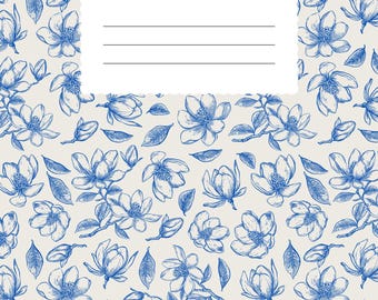 Cuaderno floral azul imprimible en PDF, planificador digital minimalista, diario estético, cuaderno imprimible de 50 páginas, papelería de descarga instantánea