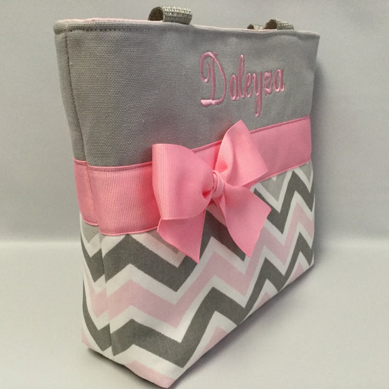 Monogrammed FReE Child Size Bag and Coin Pouch . GiRL Purse .. Zoom CHEVRON .. Gray ..