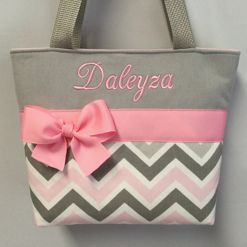 Monogrammed FReE Child Size Bag and Coin Pouch . GiRL Purse .. Zoom CHEVRON .. Gray ..