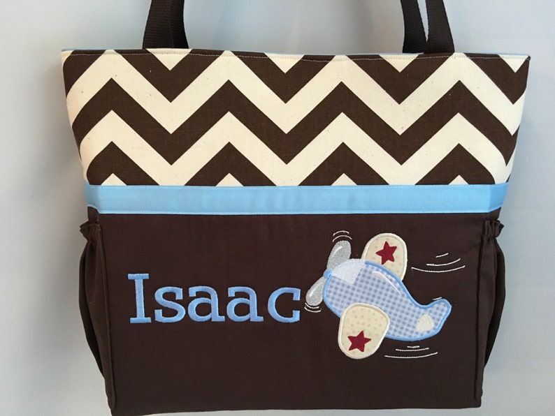 DIAPER Bag . Chevron .. Bottle POCKETS Personalized Free . AIRPLANE . Applique ..