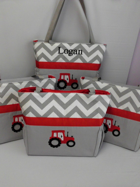 Changing Pad  .. WIPE Cover Set .. Green TRACTOR   .. Gray Chevron Diaper Bag .