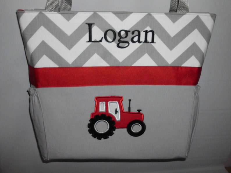 CHEVRON TRACTOR .. DIAPER Bag .. Applique Bottle Etsy