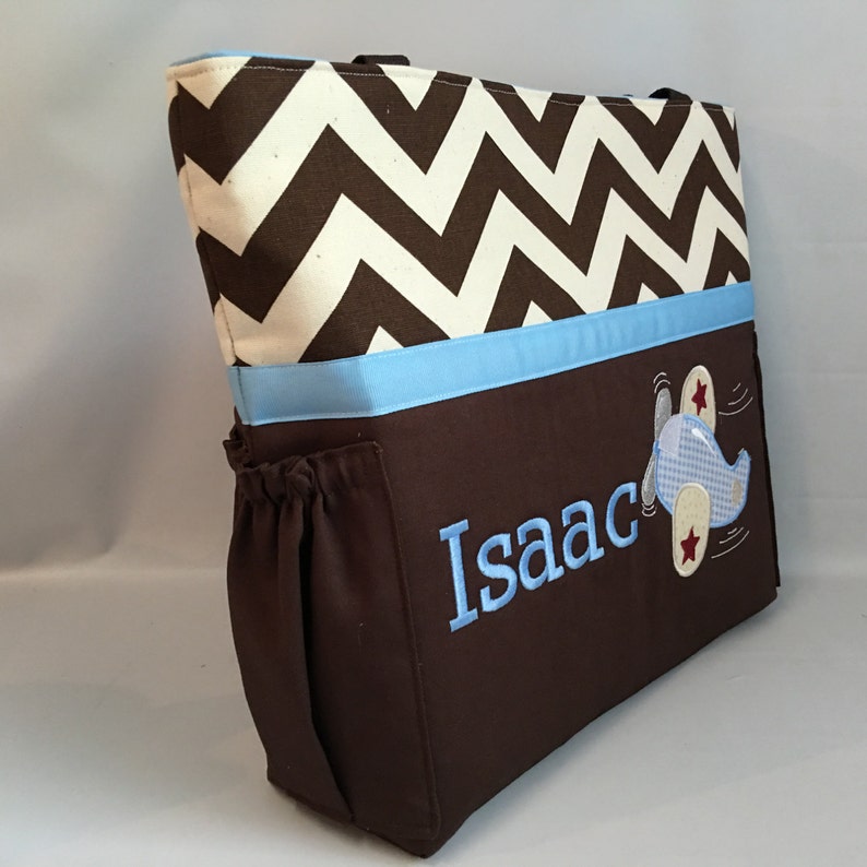 DIAPER Bag . Chevron .. Bottle POCKETS Personalized Free . AIRPLANE . Applique ..