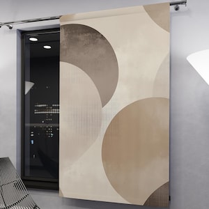 Neutral Geometric Blackout Curtain, Modern Abstract Window Panel, Minimalist Circle Pattern Drapes, Beige Brown Contemporary Curtain