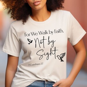 Walk by Faith Christian T-Shirt - Bible Verse Graphic Tee for Women - Inspirational Scripture Shirt - Faith-Based Unisex Religious Tee