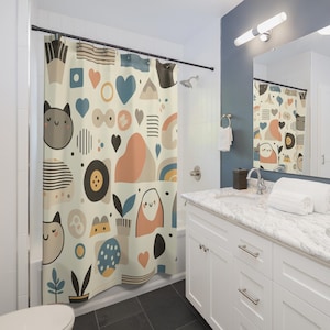 Abstract Pastel Shower Curtain: Boho Chic Geometric Bath Decor