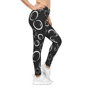 White Abstract Women's Leggings, Trendy Brushed Suede Yoga Pants, Comfort Stretch, Casual Leggings - Black and White Print, Soft Leggings